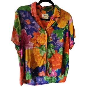 Vintage Jams World dream garden floral print Hawaii art-to-wear rayon medium